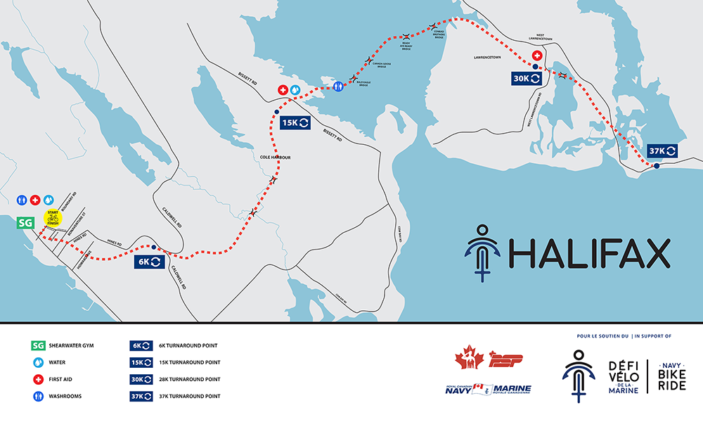 2024 Halifax Navy Bike Ride map | 2024 Halifax Défi-vélo de la Marine carte